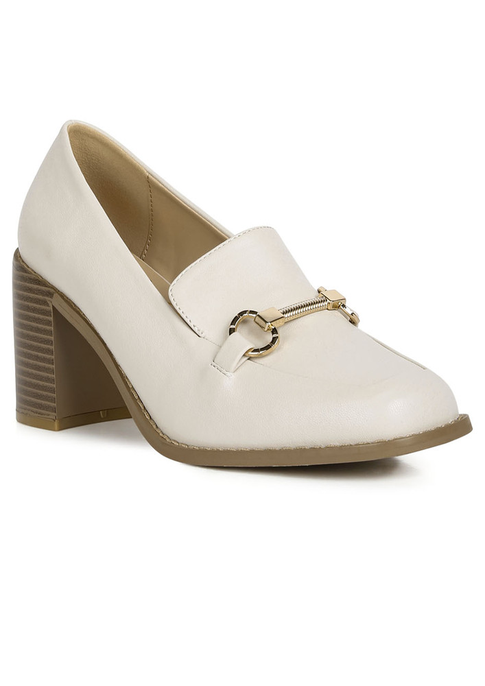 Classic Block Heel Loafers In Off White