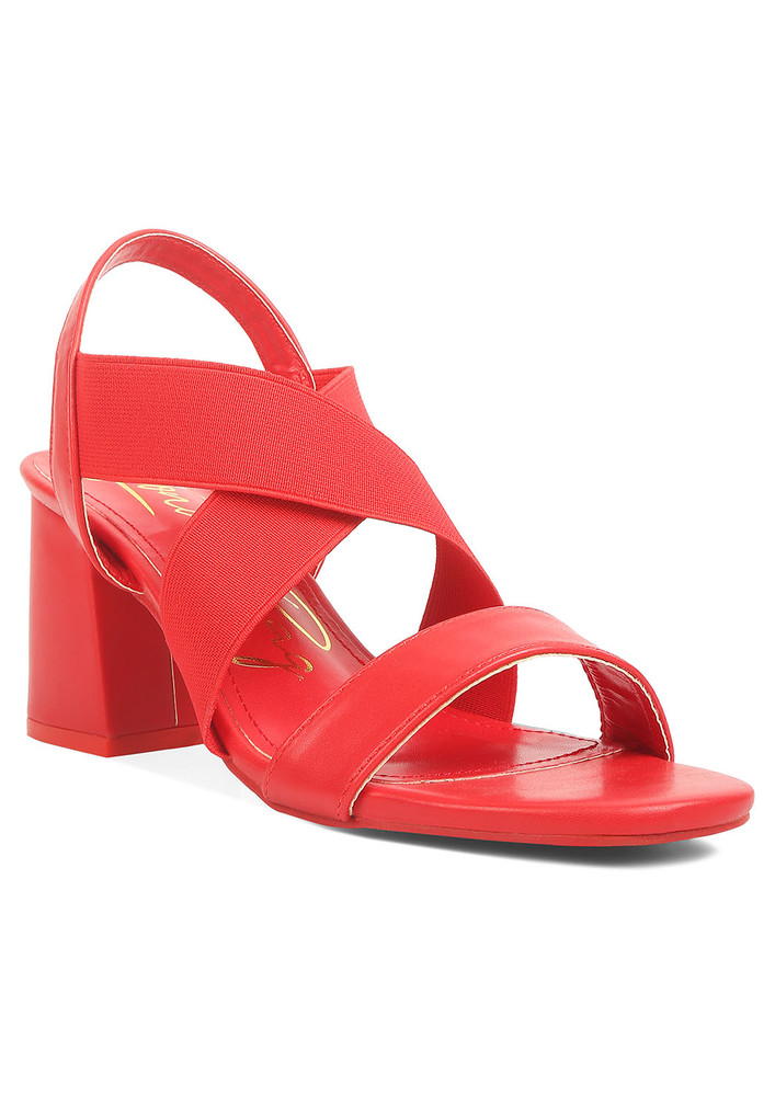 Red Comfortable Straps Block Heel Sandals