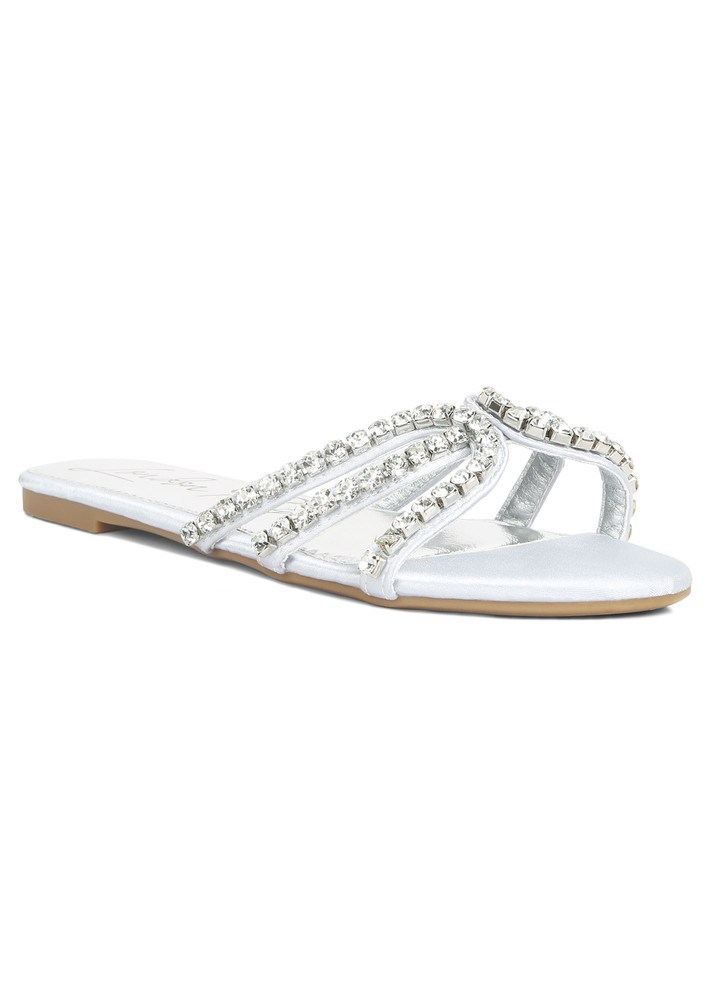 Silver Dimante Strap Flat Sandals