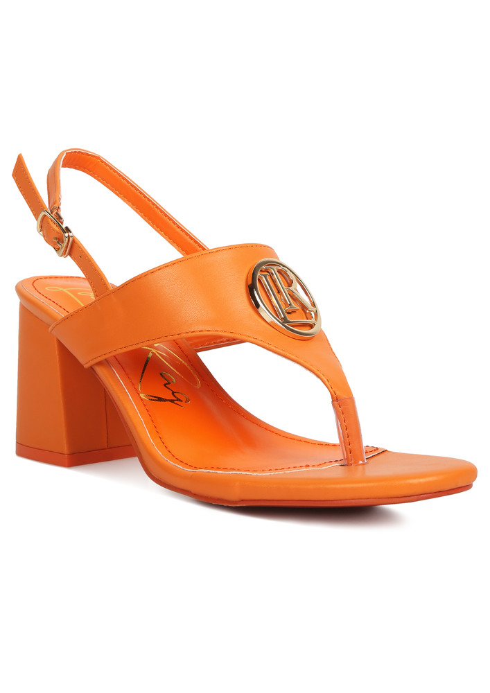 Orange Block Heel Thong Sandals