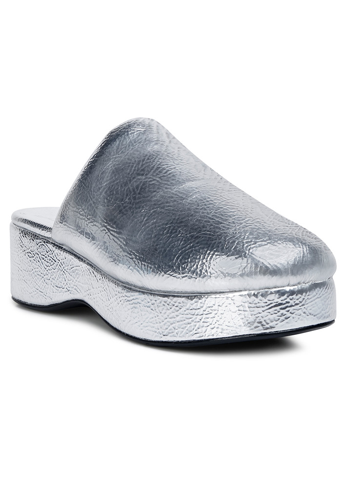 Silver Olori Solid Platform Slip On Mules