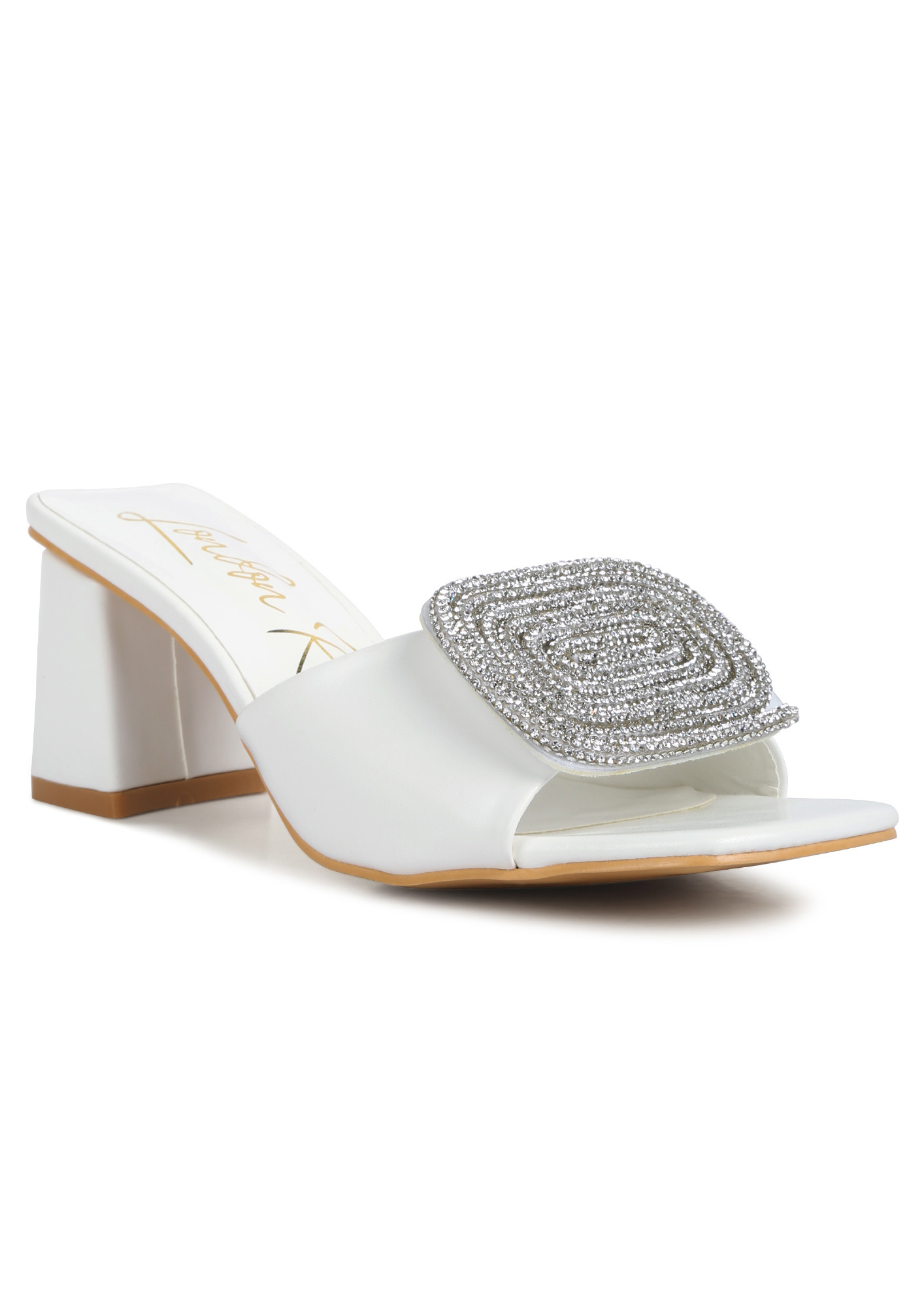 White Rhinestones Embellished Slip On Sandals