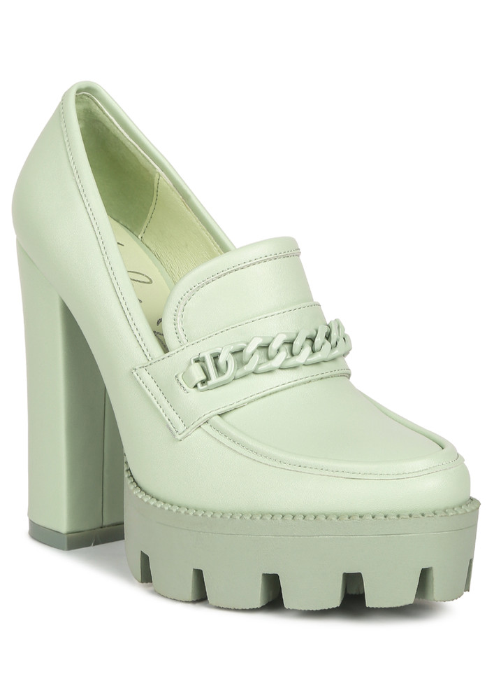 Green Chunky High Heel Loafers