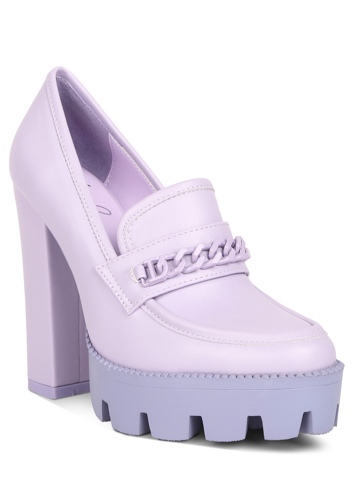 Lilac Chunky High Heel Loafers