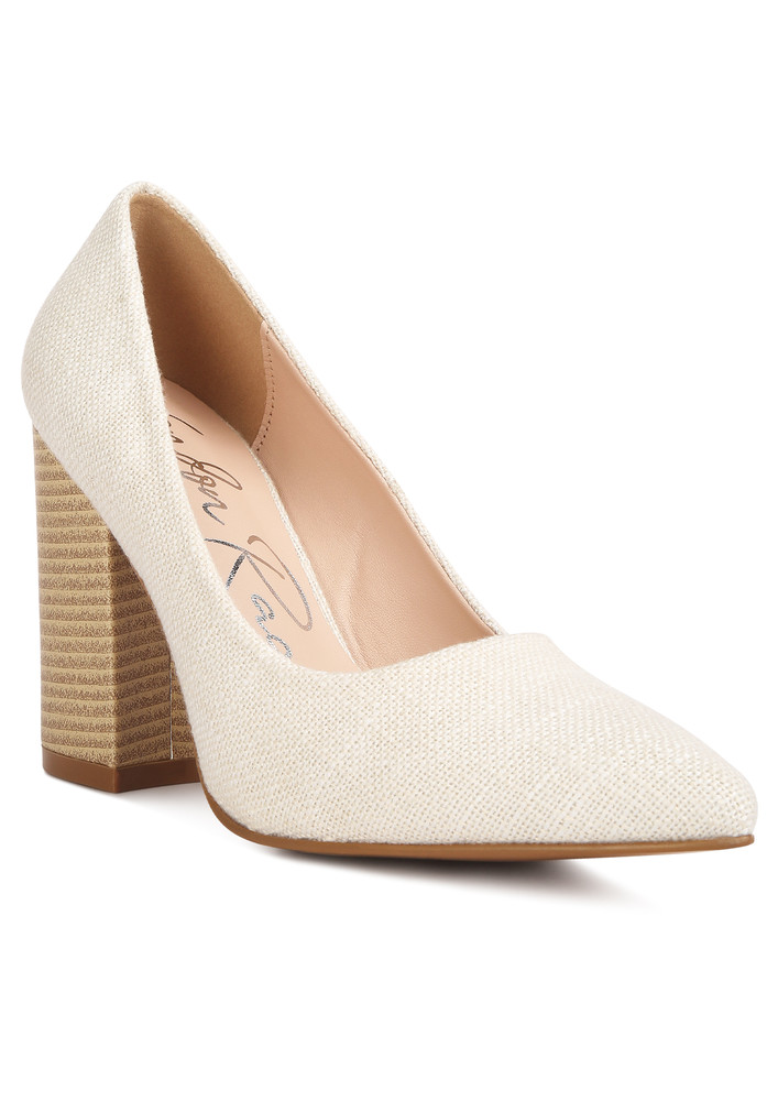 Wide Fit Chic Block Heel Pumps In Off White