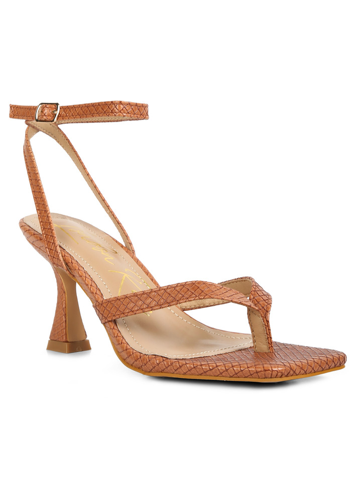Ankle Strap Thong Sandals In Tan