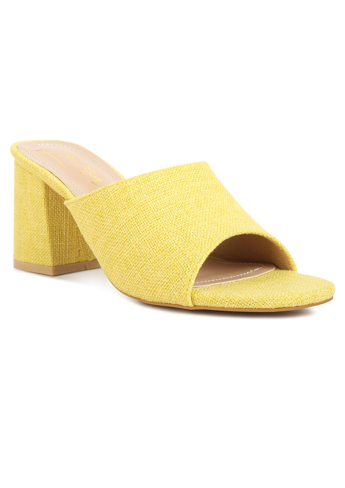 Block Heel Slip On Sandals In Yellow