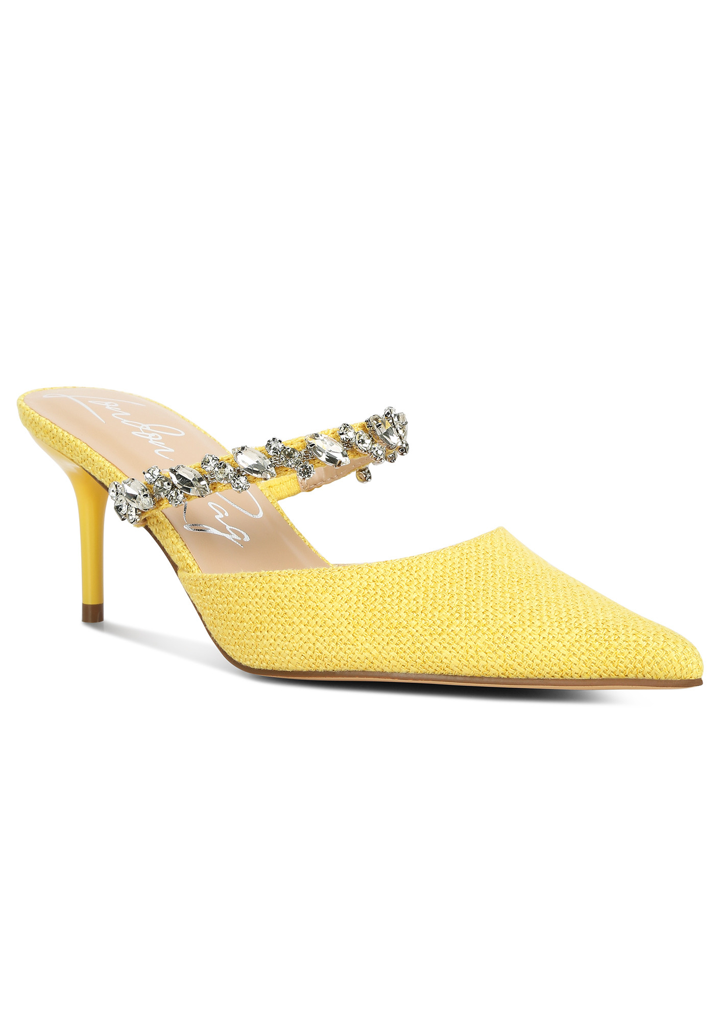 Diamante Stiletto Sandals In Yellow