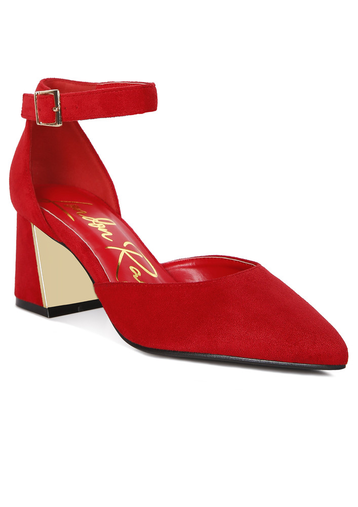 Red Metallic Accent Angle Heeled Sandals