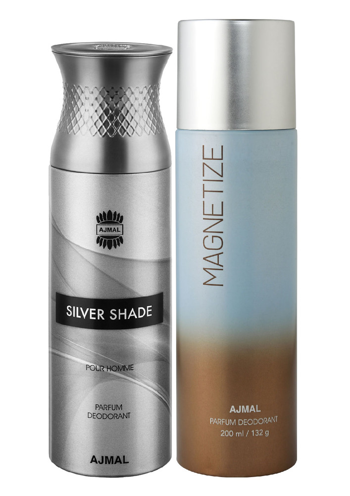 Ajmal Silver Shade Gift For Men and Magnetize Gift For Men & Women High Quality Deodorants each 200ML Combo pack of 2 (Total 400ML) + 1 Perfume Tester