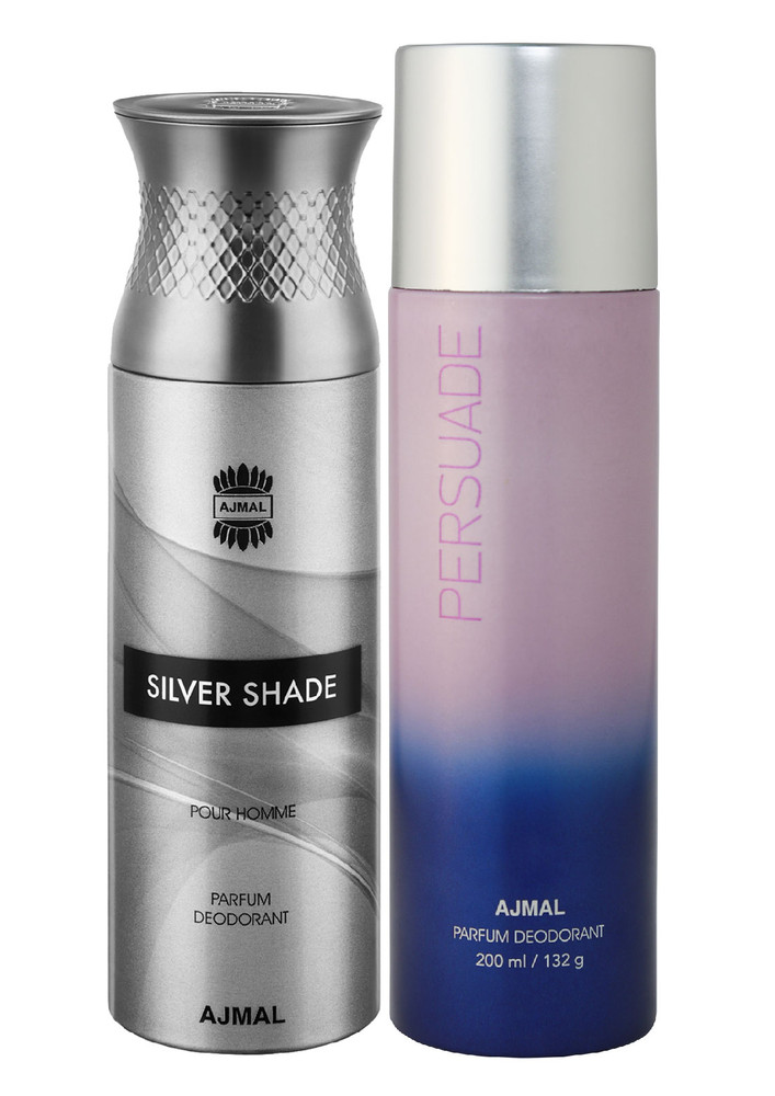 Ajmal Silver Shade Gift For Men and Persuade Gift For Men & Women High Quality Deodorants each 200ML Combo pack of 2 (Total 400ML) + 1 Perfume Tester