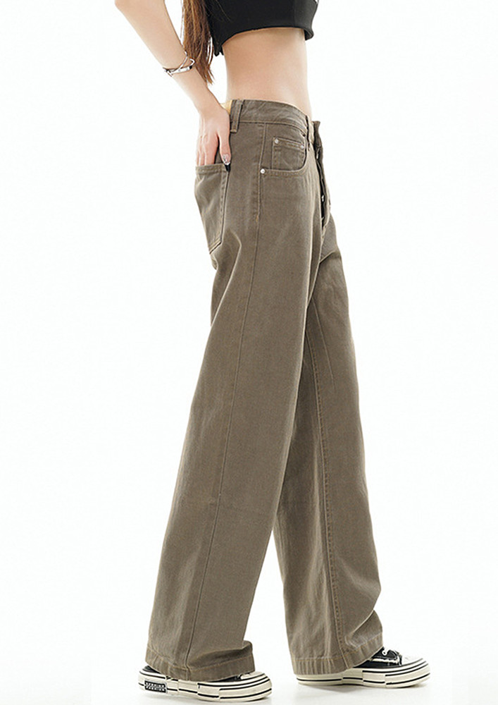 Khaki Brown Low-waisted Jeans
