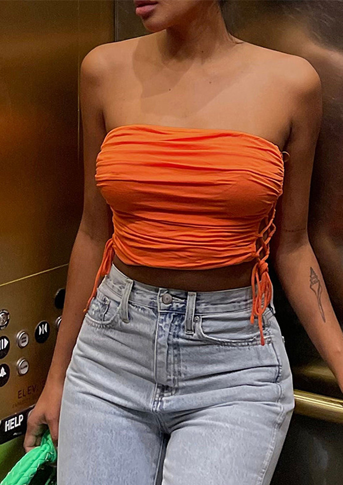 Orange Hollow Lace-up Straps Tube Top