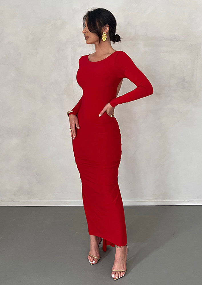 Backless Draped Slim Fit Long Red Dress