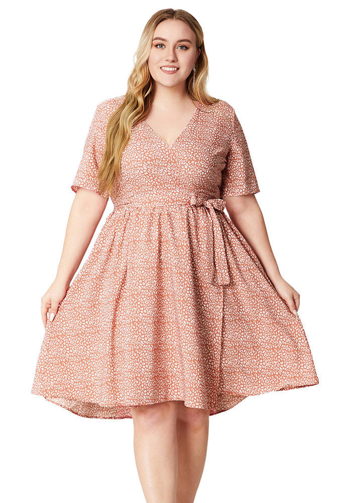 Pink Plus Size Motif Print Midi Dress