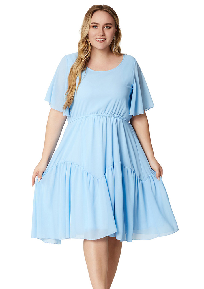 Light Blue Knee-length Plus Size Dress