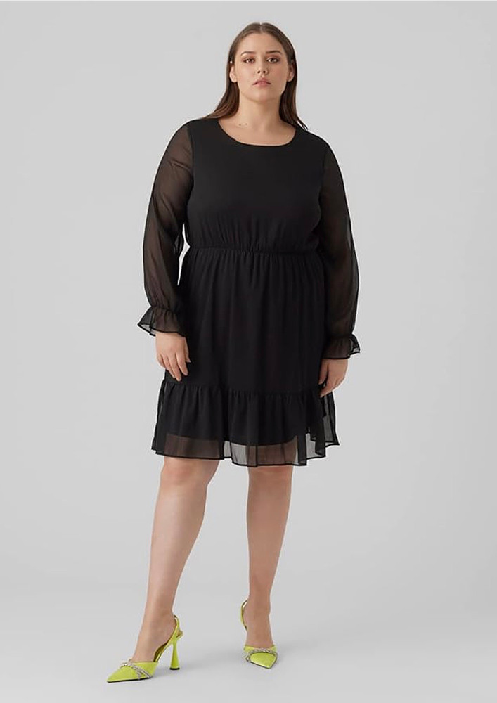 Black Flounce-trim Plus Size Dress