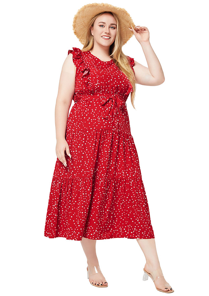 Red Polka Dots Tiered Plus Size Dress