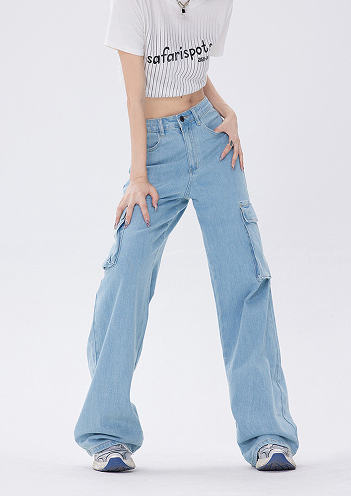 Straight Multi-pocket Blue Jeans