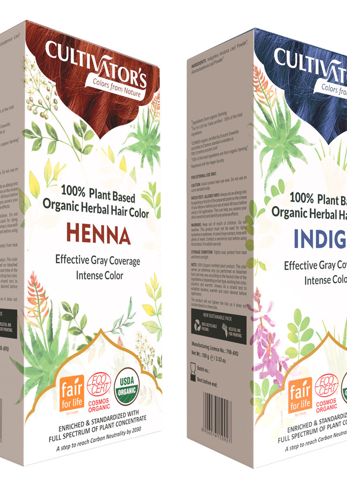 Cultivator's Organic Hair Color Kit- Two Step Natural Coloring Kit (Henna & Indigo)