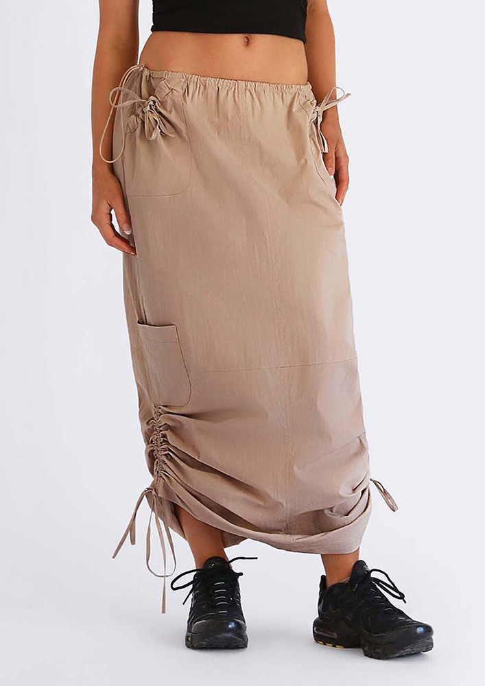 Khaki Drawstring-detail Parachute Skirt