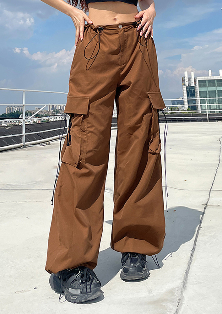 Brown Cord Stopper Parachute Pants