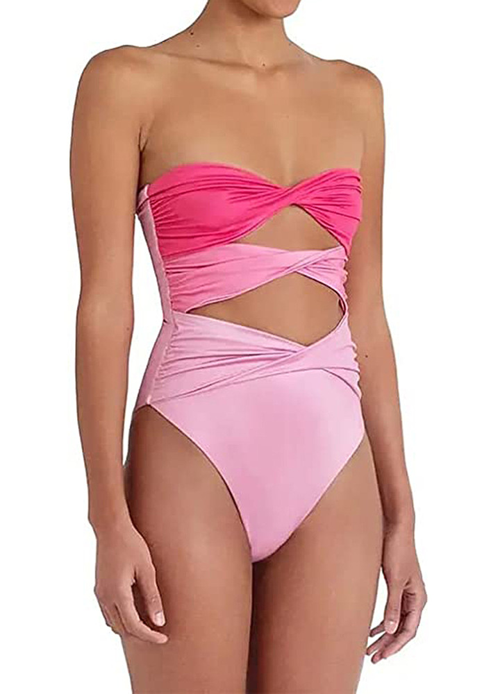 Pink Geometric Cut-out Detail Swimsuit