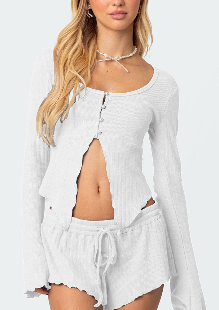 White Buttoned Top & Shorts Set
