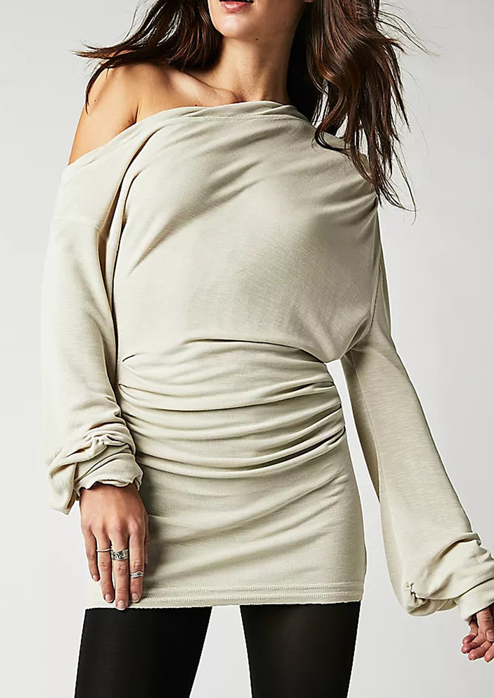 White Ruched Detail Adjustable Long Top