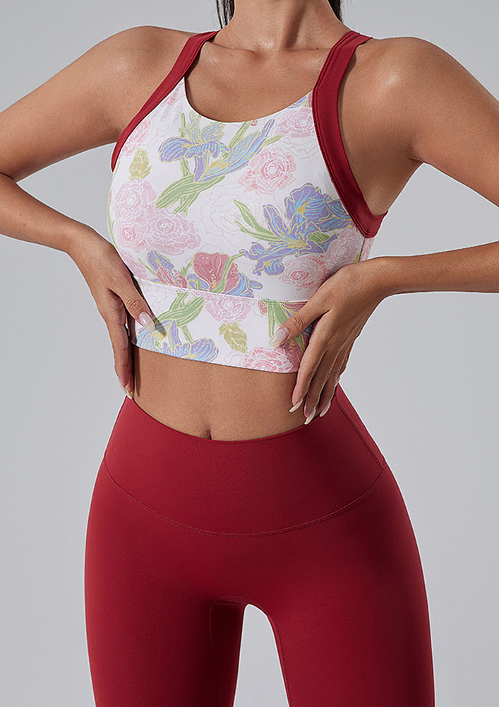 Floral Pattern Criss-cross Back Sports Top