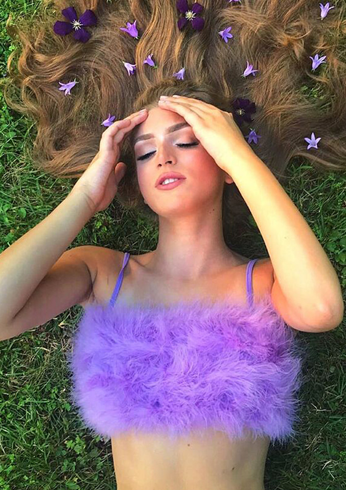 PURPLE FLUFFY FURRY CROPPED CAMI