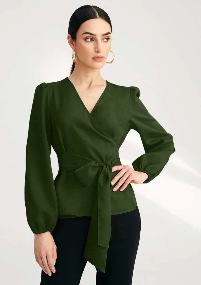 Taggd Casual Solid Women Dark Green Top- Tag-sep-22-224