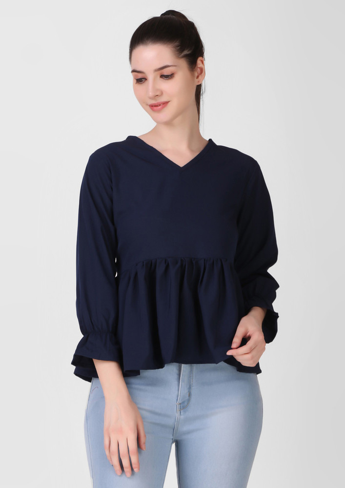 Taggd Casual Solid Women Dark Blue Top- Tag-sep-22-260