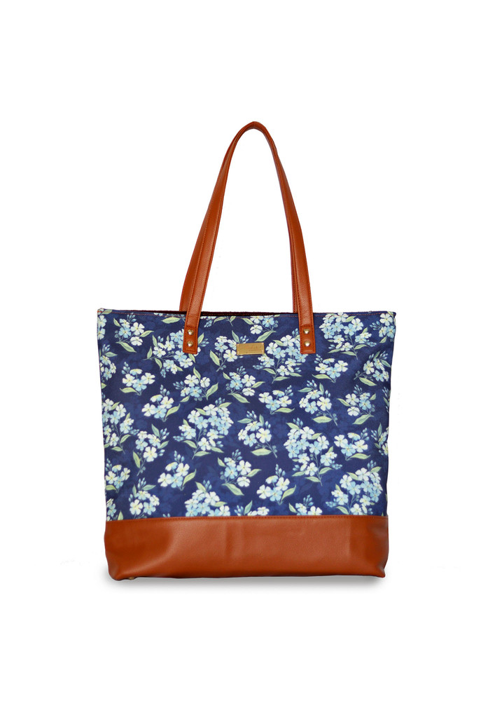Strokes by Namrata Mehta Blue Floral Tote Bag For Women