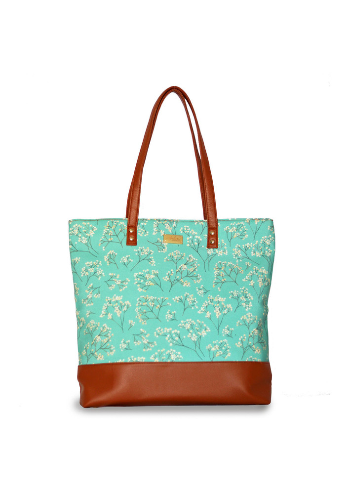 Strokes by Namrata Mehta Mint Green Baby Breaths Tote Bag For Women
