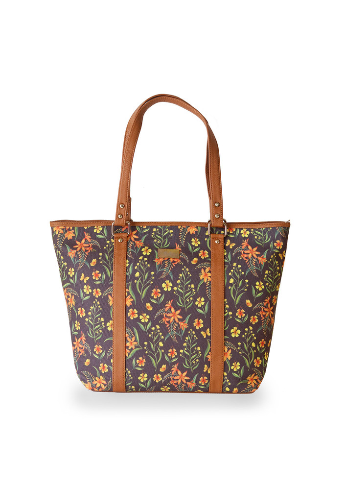 Strokes by Namrata Mehta Grey Summer Blossoms Tote Bag For Women