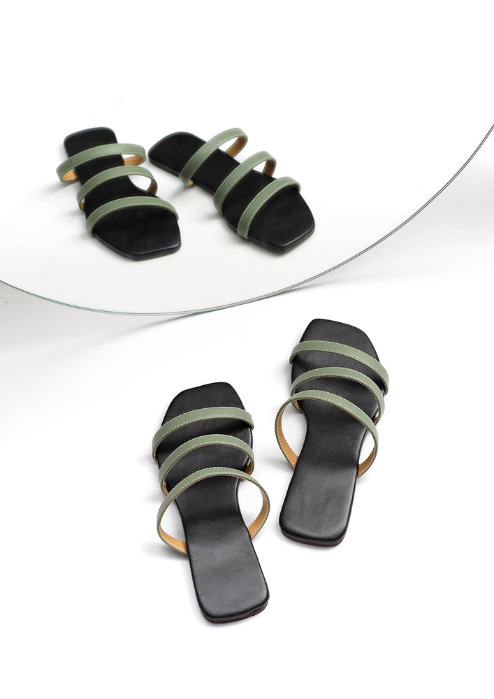 Green Straps Black Sole Cruelty Free Leather Flats