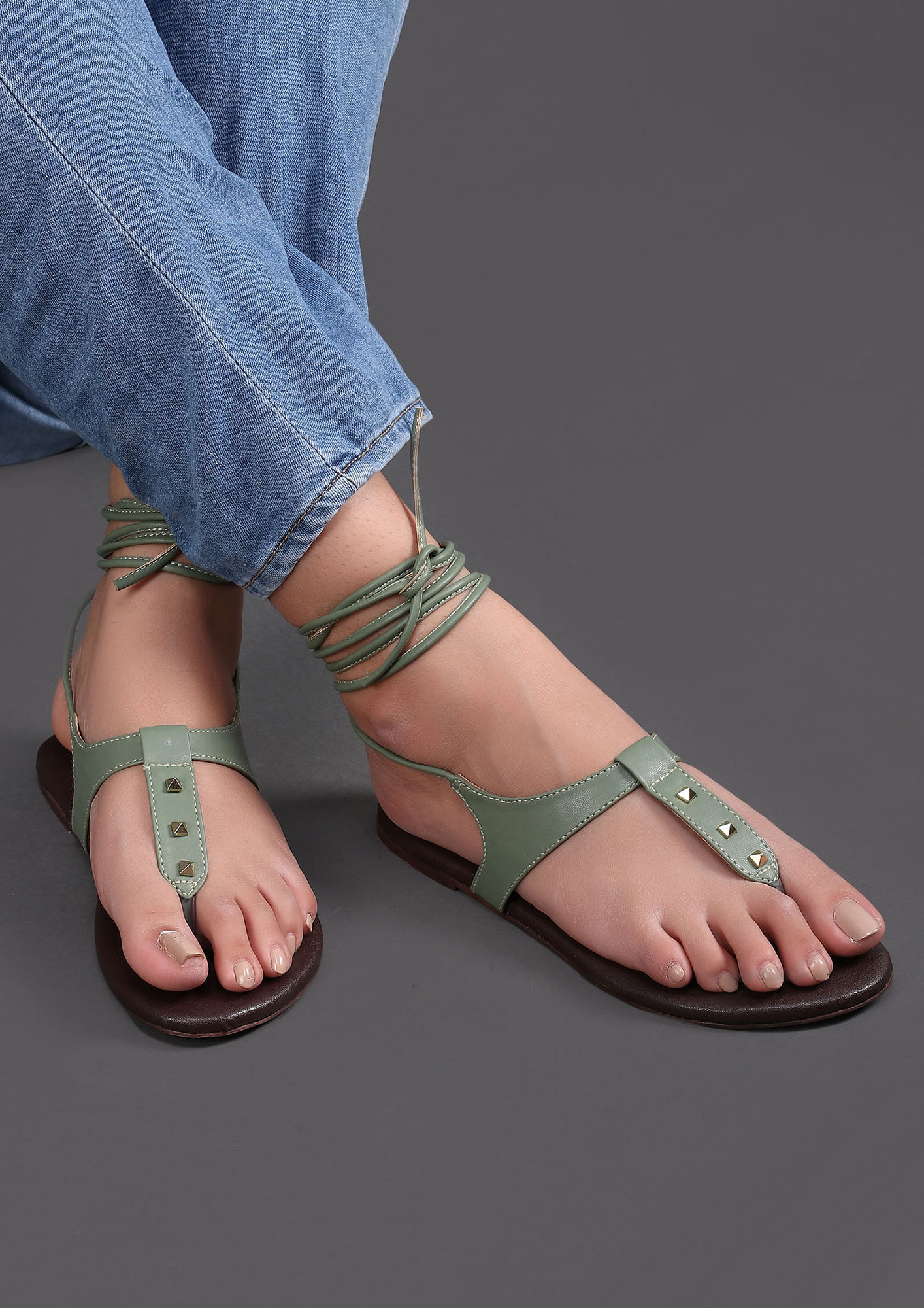 Olive Green Summer Tie Up Flats