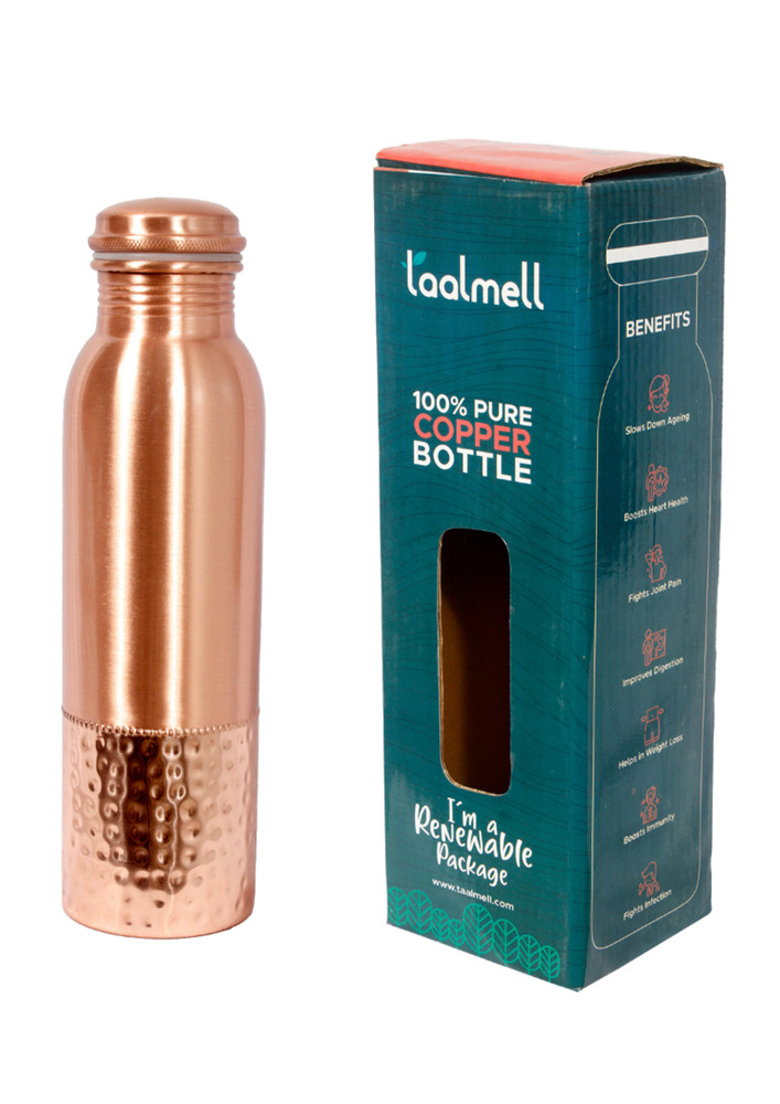 Taal Mell Dual Tone Copper Bottle 1 Ltr Copper Purity Guarantee Certificate, Free Cotton Bag