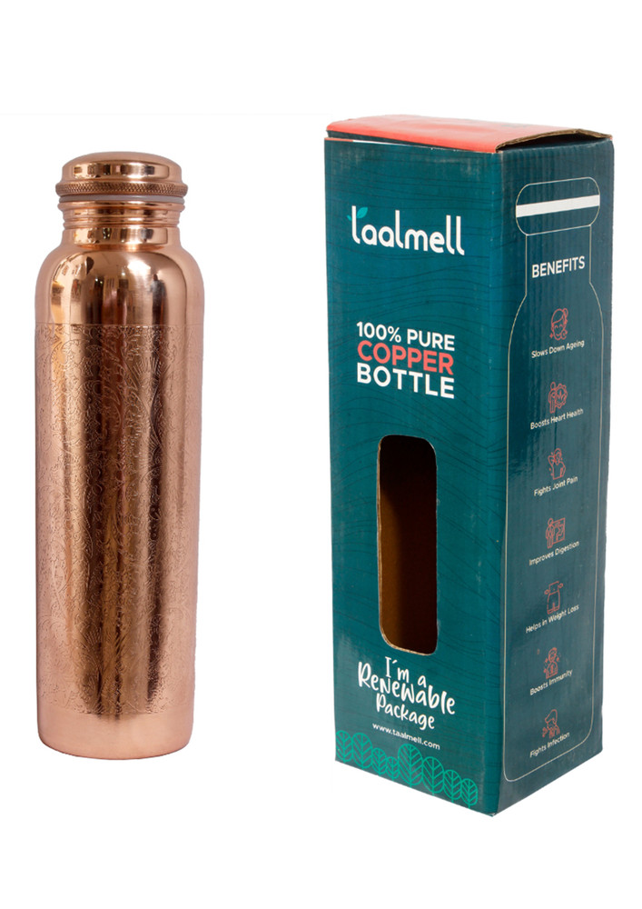 Taal Mell Itching Copper Bottle 1 Ltr Copper Purity Guarantee Certificate, Free Cotton Bag