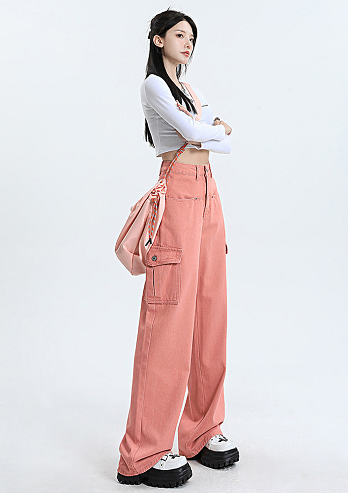 Pink High-waisted Wide Leg Jeans