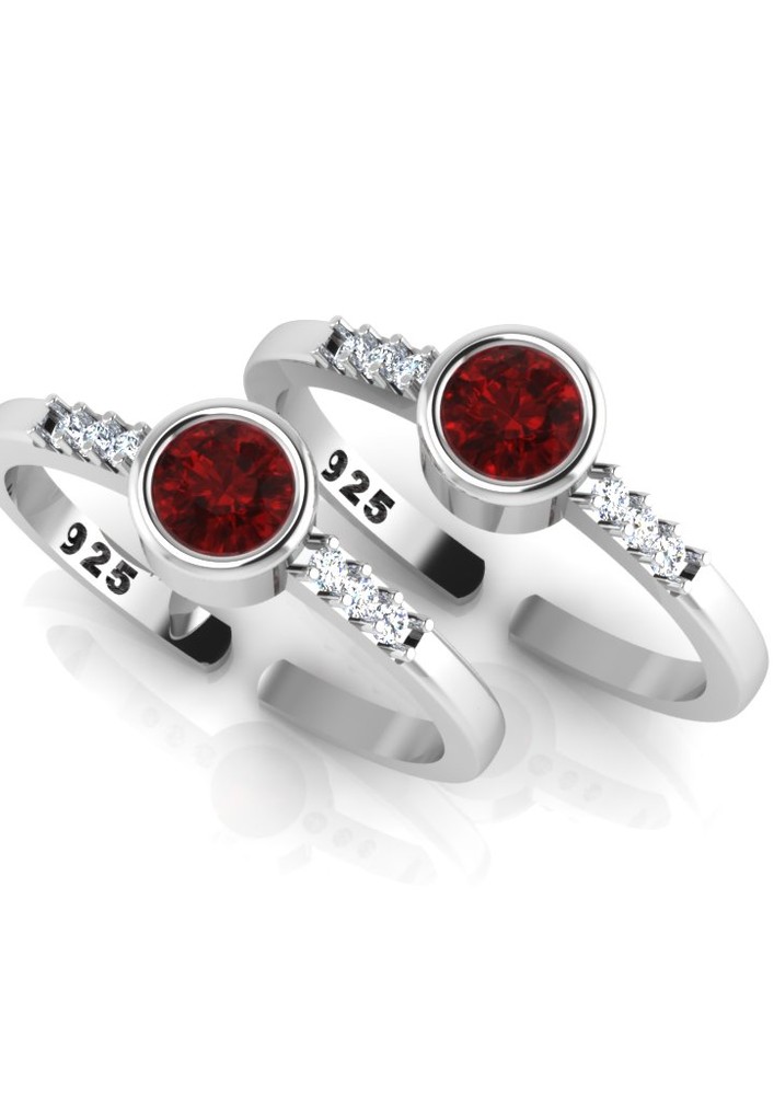 Round Red Stone Silver Toe Ring