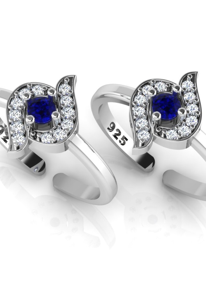Flower Design Blue Stone Silver Toe Ring