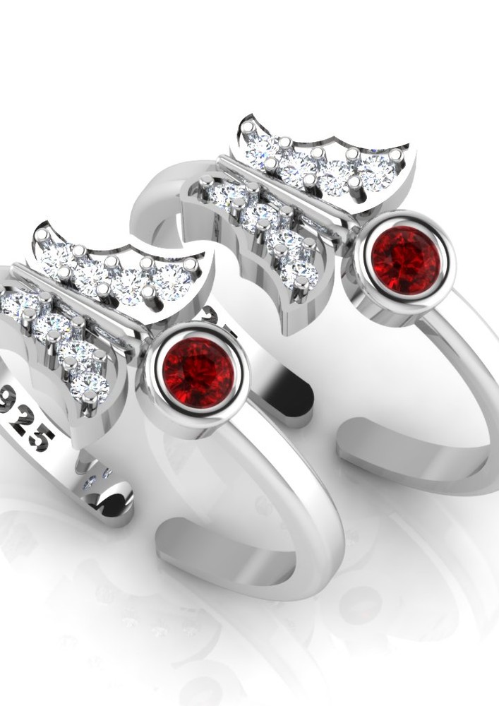 Butterfly Silver Red Stone Toe Ring