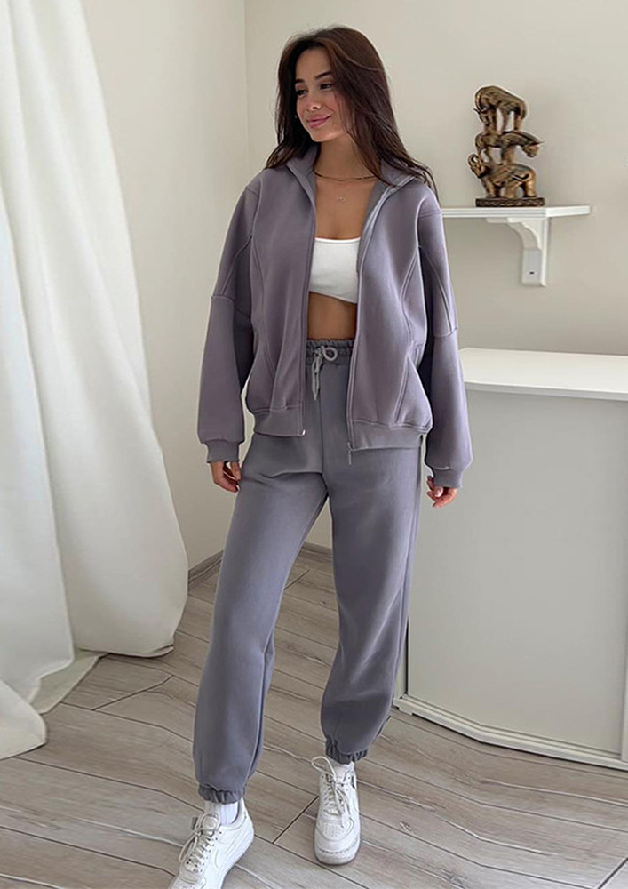PURPLE LOOSE FIT ZIPPER HOODIE AND JOGGER SET