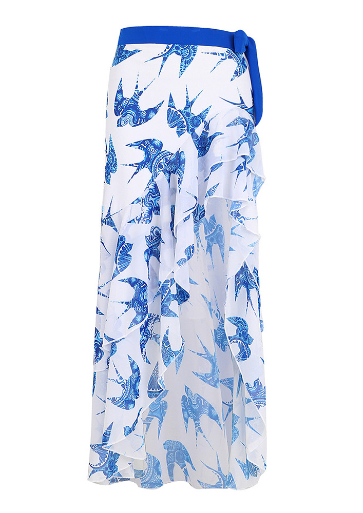 Motif Print Blue Beachwear Skirt