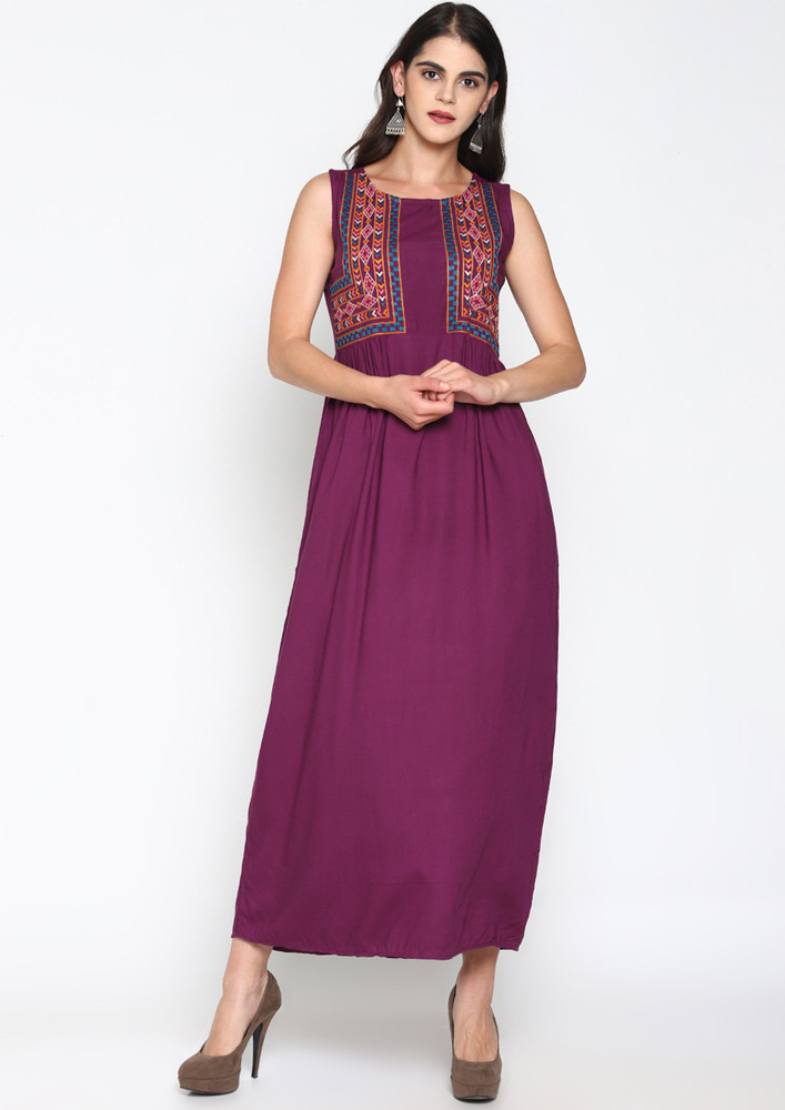 Purple Embroidered Maxi Dress