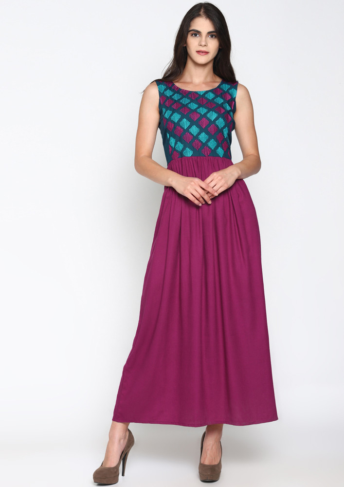 Purple Emboridered Maxi Dress
