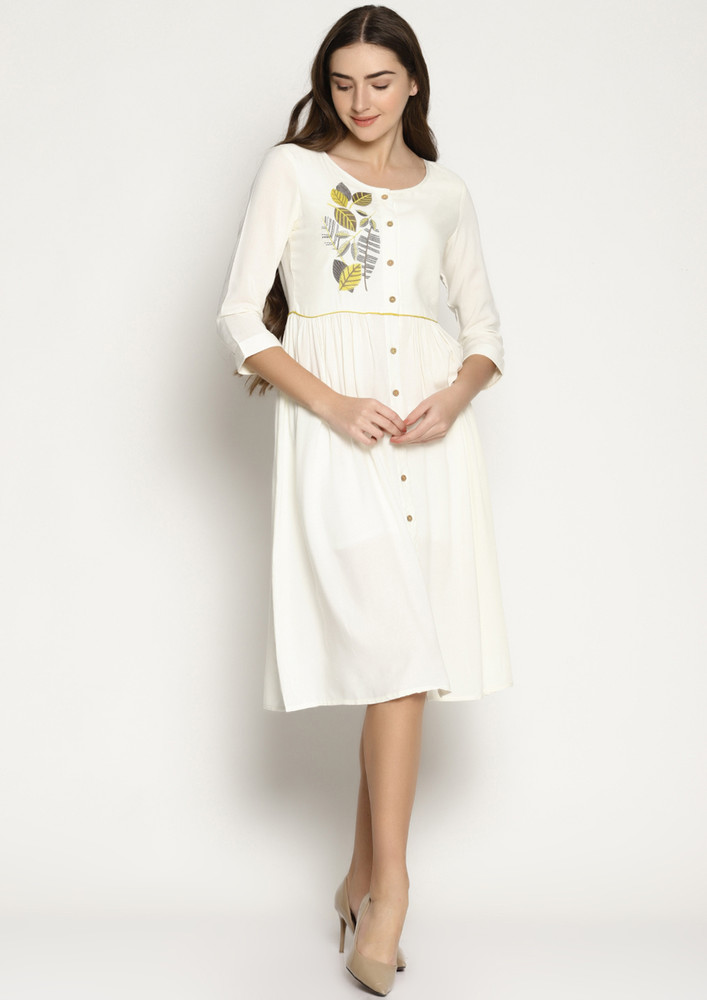 White Embroidered shirt Dress