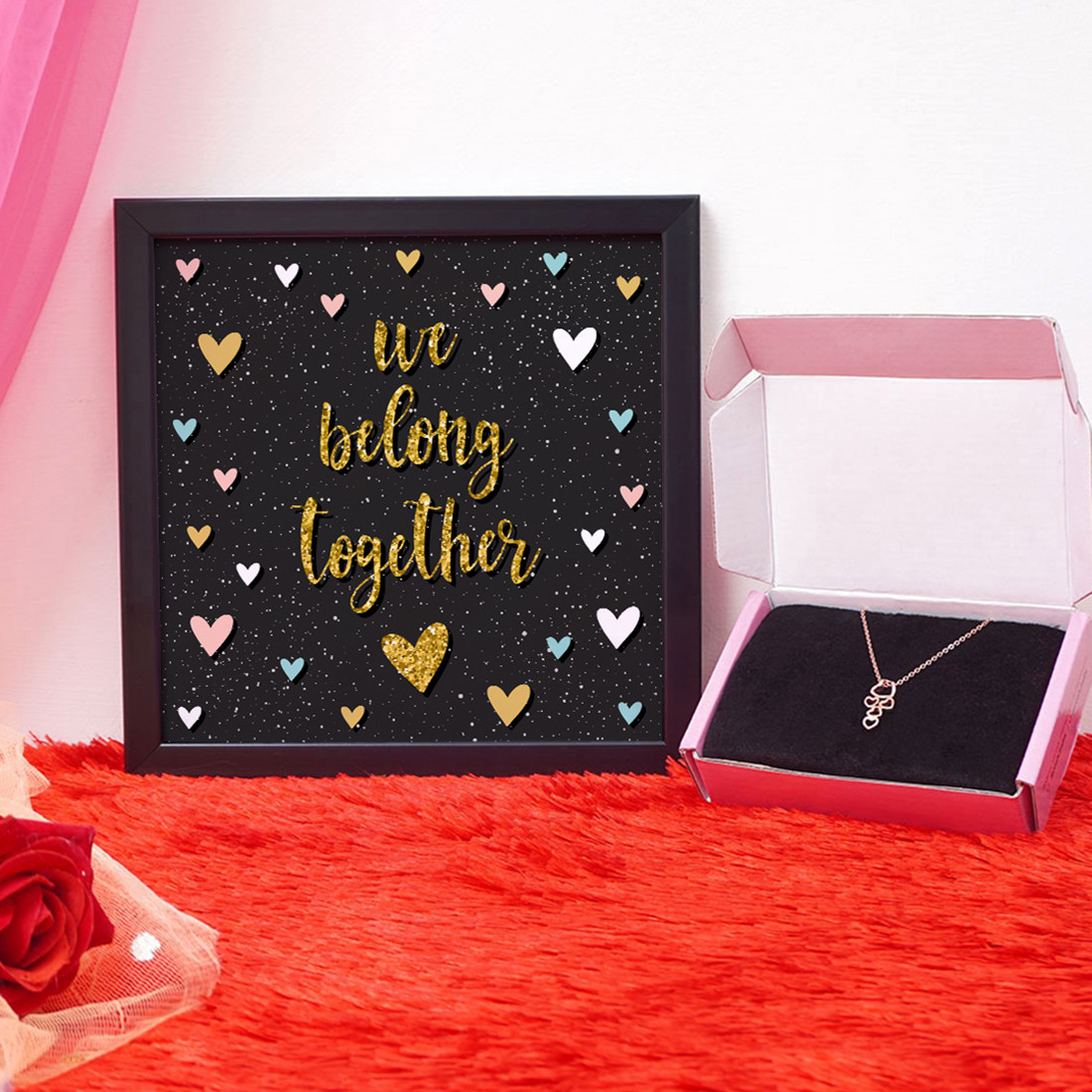 Be Long Together Valentine Gift Set | Valentine's Day Gifts for Girlfriend | Valentine Gift for Wife | Pendant for Girl/Women | Photo Frame (8x8 Inches)